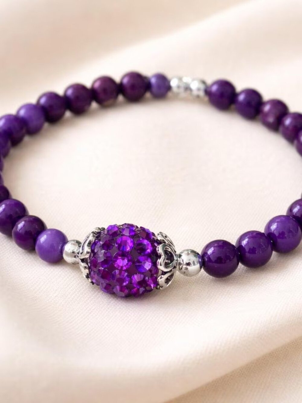 Handmade Purple Beaded Bracelet with Sparkle Accent